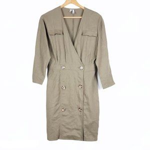 Asos Linen Blend Button Dress Military Size 2